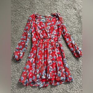 Red Floral Long-Sleeve Dress